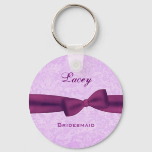 Bridesmaid Purple Bow Lilac Purple Damask E007 Key Ring