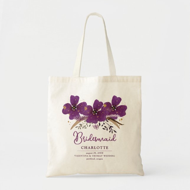 Bridesmaid Purple Flowers Tote Bag (Front)
