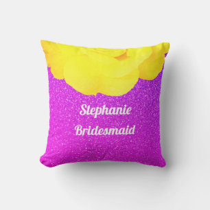 Bridesmaid Purple Glitter Wedding Yellow Floral Cushion