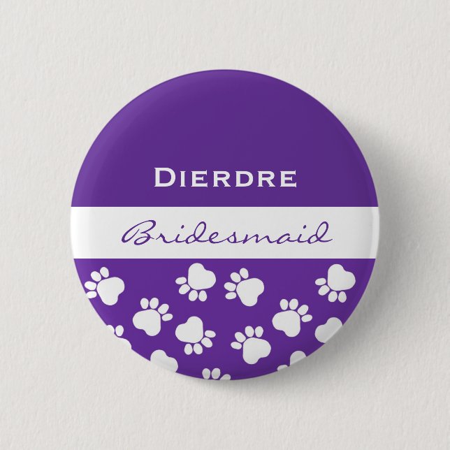 Bridesmaid Purple Paw Prints t V12 6 Cm Round Badge (Front)