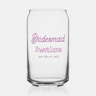 bridesmaid purple pink name date maid of honour ba can glass