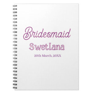 bridesmaid purple pink name date maid of honour ba notebook