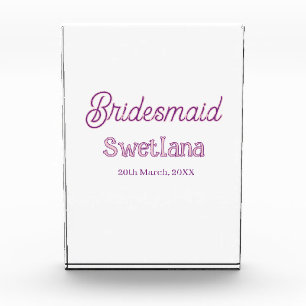 bridesmaid purple pink name date maid of honour ba photo block