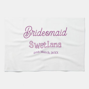 bridesmaid purple pink name date maid of honour ba tea towel