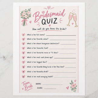 Bridesmaid quize flyer