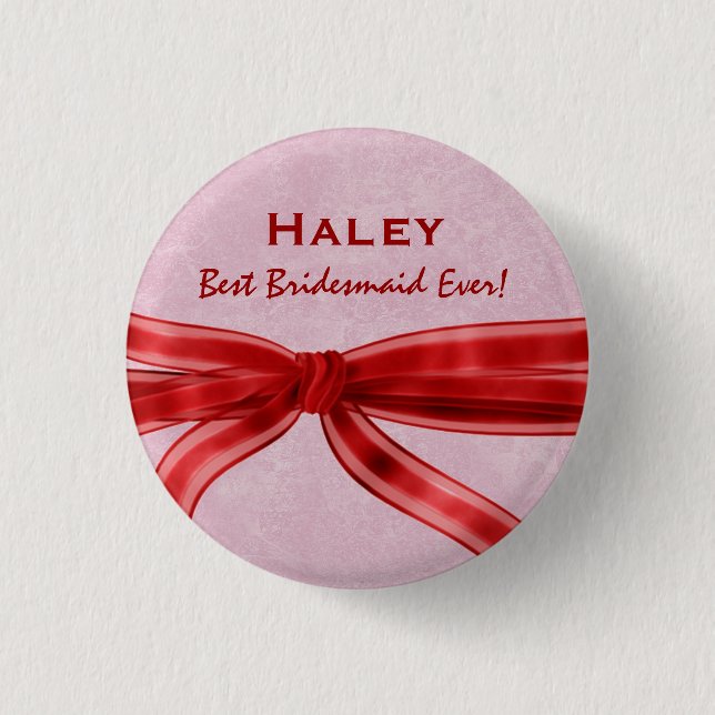 Bridesmaid Red Bow Custom Name V8 3 Cm Round Badge (Front)