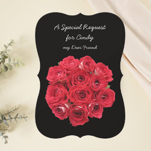 Bridesmaid Red Roses on Black Invitation