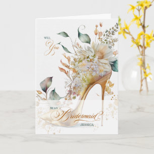Bridesmaid Request Botanical Wedding Shoe Custom Card
