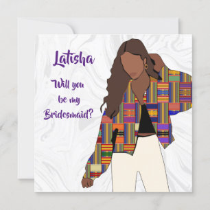 Bridesmaid Request Card with Girl in Kente Jacket