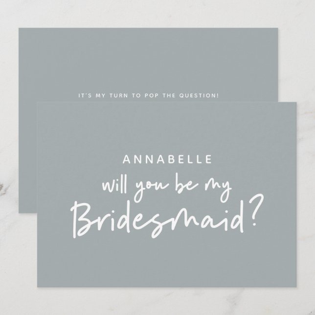 Bridesmaid request modern grey white typography invitation (Front/Back)