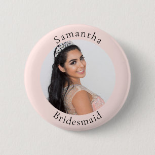 Bridesmaid rose gold blush photo name 6 cm round badge