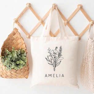 Bridesmaid Rustic Custom Name Floral Bridal Party Tote Bag