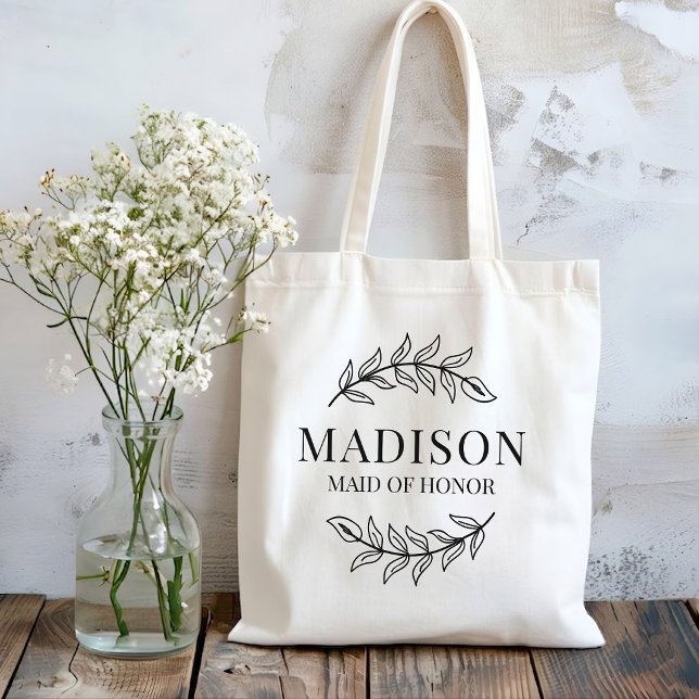 Bridesmaid | Rustic Greenery Custom Maid of Honour Tote Bag (custom name bridal tote bag, maid of honor tote bag gift, personalized bridal party tote bag gift)