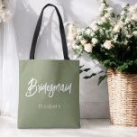 Bridesmaid Sage Green Wedding Tote Bag<br><div class="desc">Bridesmaid Sage Green White Tote Bag for Wedding,  Bridal Party,  Bridal Shower,  Bachelorette Party. Check out more products with this design in the collection below.</div>