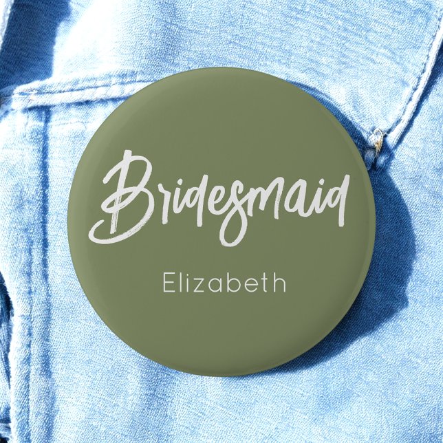 Bridesmaid Sage Green White Wedding  6 Cm Round Badge (Creator Uploaded)