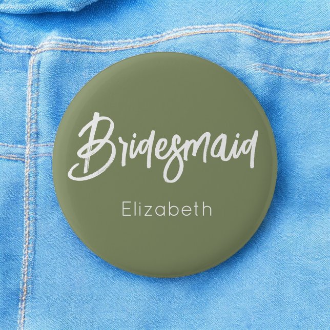 Bridesmaid Sage Green White Wedding  6 Cm Round Badge (Creator Uploaded)