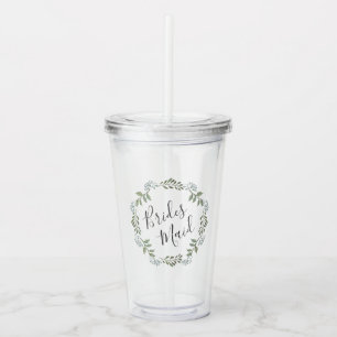 Bridesmaid Sage Greenery Botanical Wreath Wedding Acrylic Tumbler