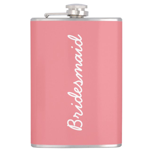 Bridesmaid Salmon Pink Wedding Bridal Gift Favour Hip Flask (Front)