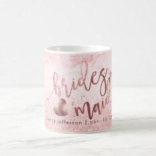 Bridesmaid Script Faux Rose Gold + Snow Bokeh Coffee Mug
