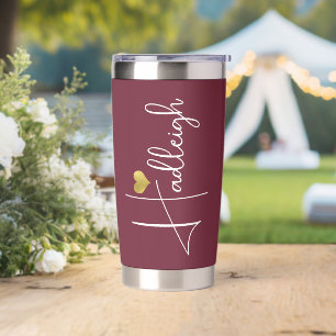 Bridesmaid   Script Name Gold Heart Burgundy Insulated Tumbler