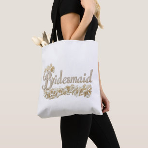 Bridesmaid Silver Glitter White Roses Tote Bag