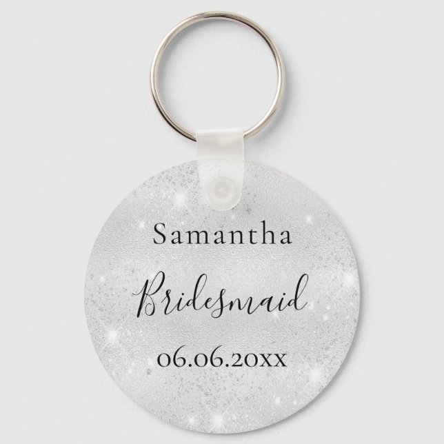 Bridesmaid silver sparkle elegant name key ring (Front)