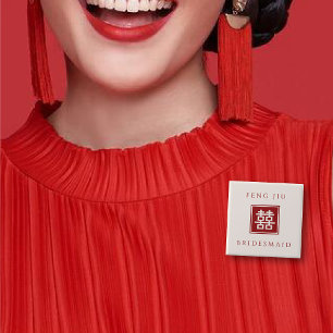 BRIDESMAID Square Double Happiness Chinese Wedding 15 Cm Square Badge