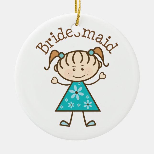 Bridesmaid Stick Girl Blue Ceramic Ornament (Front)