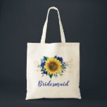 Bridesmaid Sunflower Blue Floral String Lights Tote Bag<br><div class="desc">This bridesmaid tote bag features a watercolor sunflower and blue roses design with string lights. You can personalise it with a name. Please visit our store for more products featuring this design that you can customise for your needs.</div>