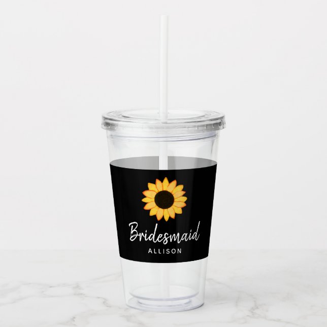 Bridesmaid Sunflower Country Wedding Personalised Acrylic Tumbler (Front)