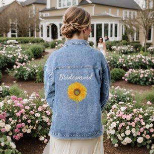 Bridesmaid Sunflower Flower Wedding Bachelorette Denim Jacket