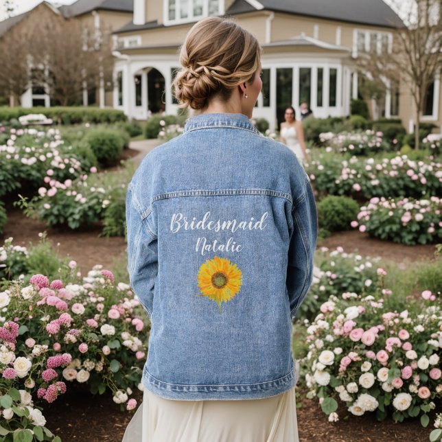 Bridesmaid Sunflower Flower Wedding Bachelorette  Denim Jacket (Wedding Back)