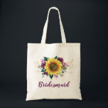 Bridesmaid Sunflower Plum Floral String Lights Tote Bag<br><div class="desc">This bridesmaid tote bag features a watercolor sunflower and plum purple roses design with string lights. You can personalise it with a name. Please visit our store for more products featuring this design that you can customise for your needs.</div>
