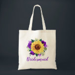 Bridesmaid Sunflower Purple Rose Floral Tote Bag<br><div class="desc">This bridesmaid tote bag features a watercolor sunflower and purple roses floral design. You can personalise it with a name. Please visit our store or our collection pages for more products featuring this design that you can customise for your needs.</div>