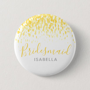 Bridesmaid sunshine yellow abstract art wedding 6 cm round badge