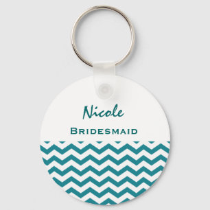 Bridesmaid Teal and White Chevrons V08 Key Ring