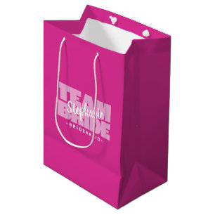 Bridesmaid Team Bride Pink Wedding Custom Name Medium Gift Bag