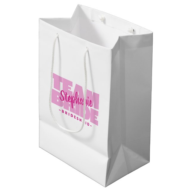Bridesmaid Team Bride Wedding Custom Name Pink   Medium Gift Bag (Front Angled)