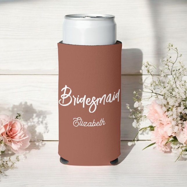 Bridesmaid Terracotta Wedding Brown Seltzer Can Cooler (Creator Uploaded)