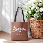 Bridesmaid Terracotta Wedding Brown Tote Bag<br><div class="desc">Bridesmaid Terracotta Brown White Tote Bag for Wedding,  Bridal Party,  Bridal Shower,  Bachelorette Party. Check out more products with this design in the collection below.</div>