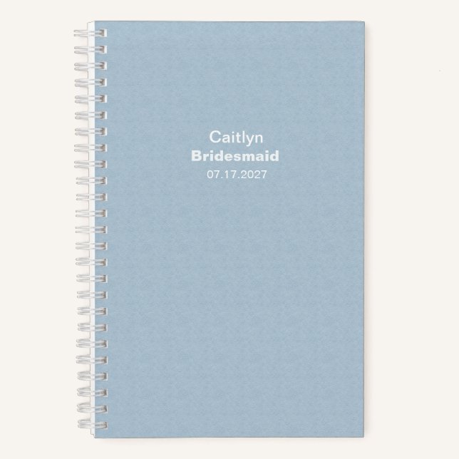 Bridesmaid Textured Dusty Blue Typographic Notebook (Front)