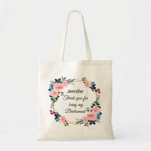bridesmaid thank you floral wreath chic wedding tote bag