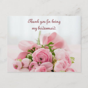 Bridesmaid Thank You Pink Roses Postcard
