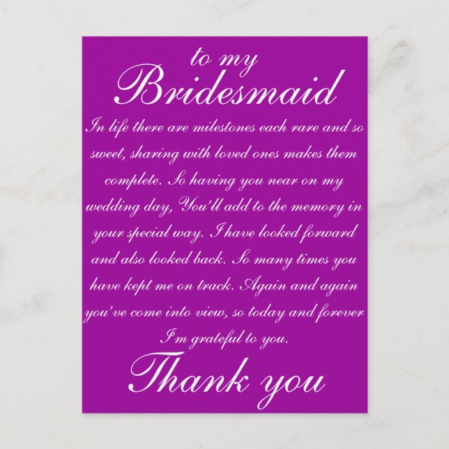 Bridesmaid Thank you Postcard (Front)