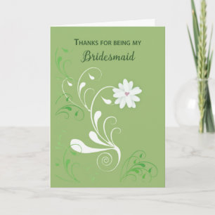 Bridesmaid Thank You with White Flower Swirl Green Card