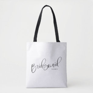 Bridesmaid Tote Bag Black White Sweet Calligraphy