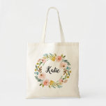 Bridesmaid Tote Bag Proposal Custom Wreath Flowers<br><div class="desc">Bridesmaid Custom Tote Bag Canvas with flower floral wreath. Customise the name!</div>