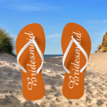 Bridesmaid Trendy Burnt Orange Colour Thongs<br><div class="desc">Gift your wedding bridesmaids with these stylish bridesmaid flip flops that are a trendy,  burnt orange colour along with white,  stylised script to complement your similar wedding colour scheme. Select foot size along with other options. You may customise your flip flops to change colour to your desire.</div>