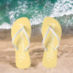 Bridesmaid Trendy Buttercup Yellow Colour Thongs<br><div class="desc">Gift your wedding bridesmaids with these stylish bridesmaid flip flops that are a trendy,  buttercup yellow colour along with white,  stylised script to complement your similar wedding colour scheme. Select foot size along with other options. You may customise your flip flops to change colour to your desire.</div>