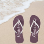 Bridesmaid Trendy Eggplant Colour Thongs<br><div class="desc">Gift your wedding bridesmaids with these stylish bridesmaid flip flops that are trendy,  eggplant colour along with white,  stylised script to complement your similar wedding colour scheme. Select foot size along with other options. You may customise your flip flops to change colour to your desire.</div>